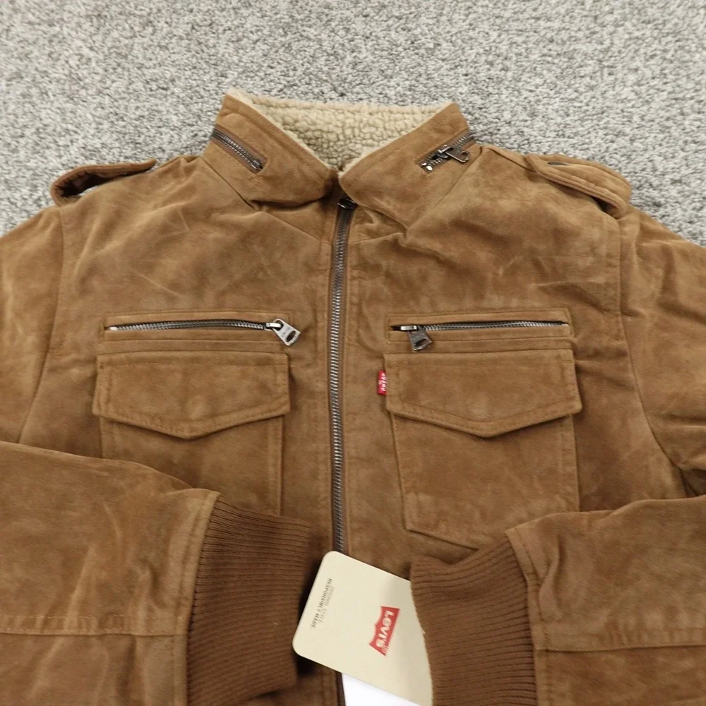 NEW Levis Jacket Mens S Brown Sherpa Lined Faux Suede Trucker Bomber Work Coat - Picture 5 of 13